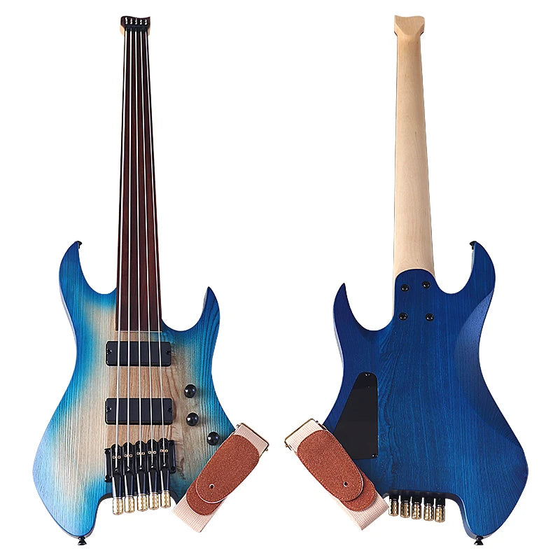 41 Inch Fretless Ashwood Body 5 Strings Headless Electric Bass Guitar