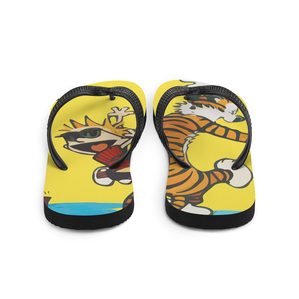 Calvin and Hobbes Dancing with Record Player Flip-Flops