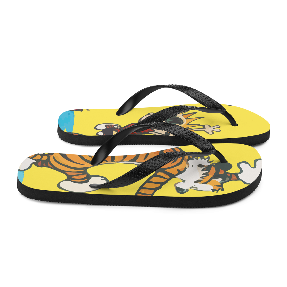Calvin and Hobbes Dancing with Record Player Flip-Flops