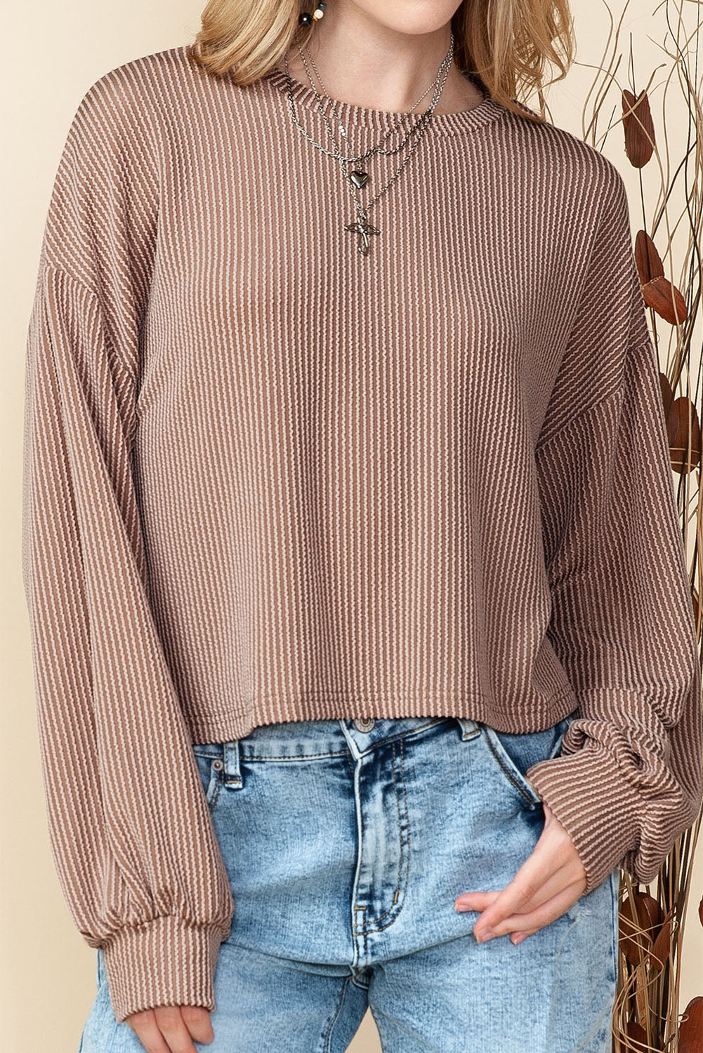 Black Casual Cording Drop Shoulder Puff Sleeve Blouse