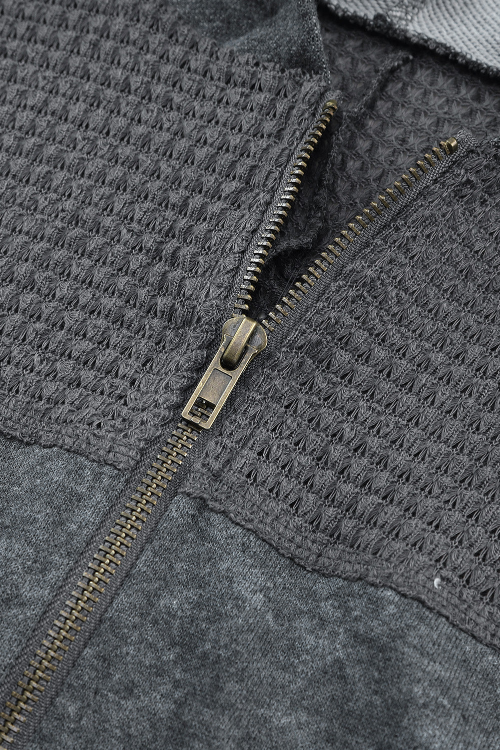 Khaki Dark Washed Patchwork Zip Up Hooded Jacket
