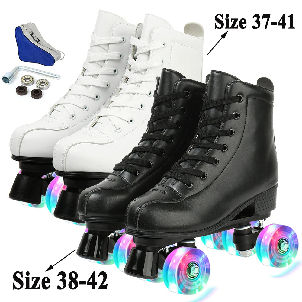 Beginner Indoor/Outdoor PU Leather Quad Roller Skates