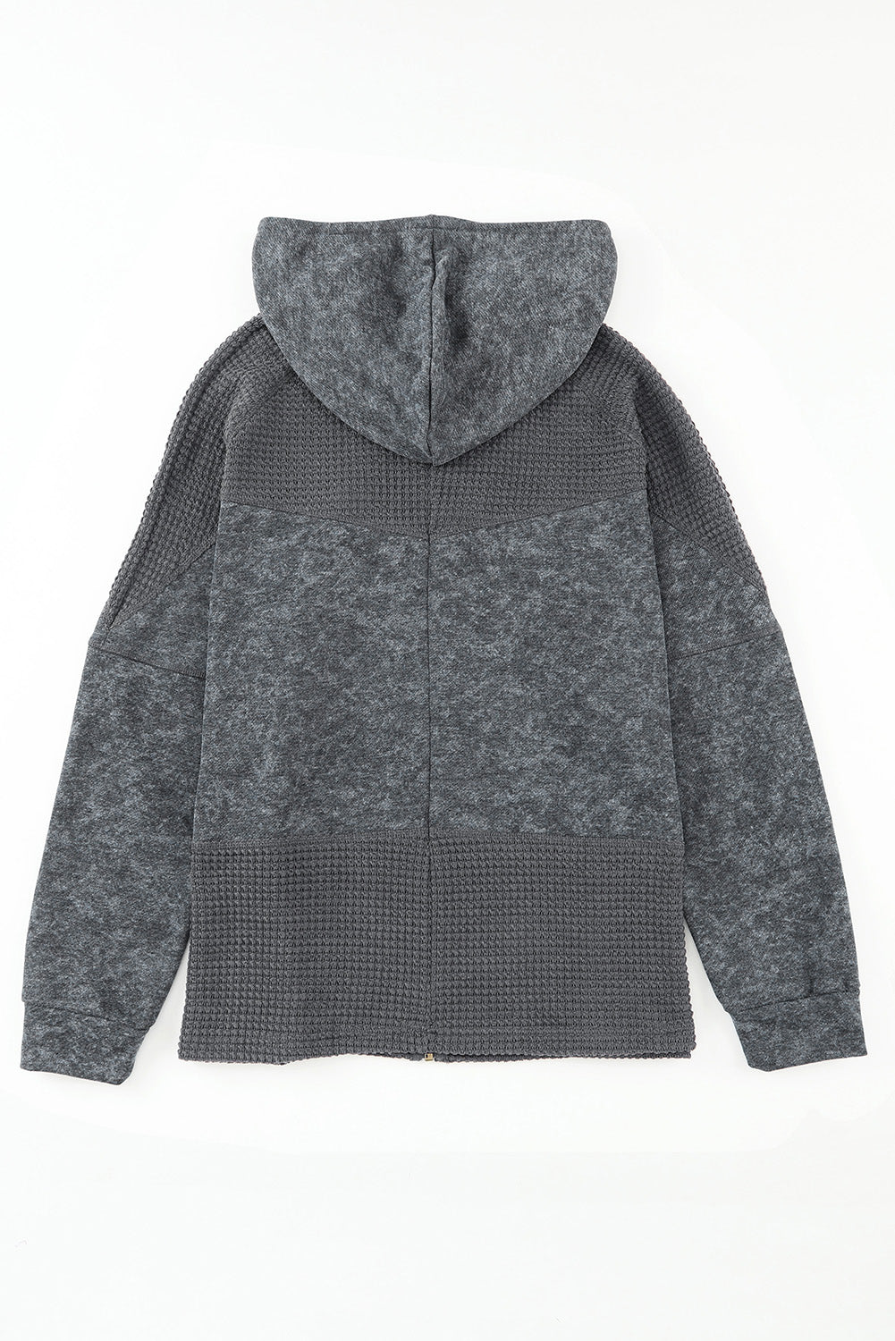 Khaki Dark Washed Patchwork Zip Up Hooded Jacket