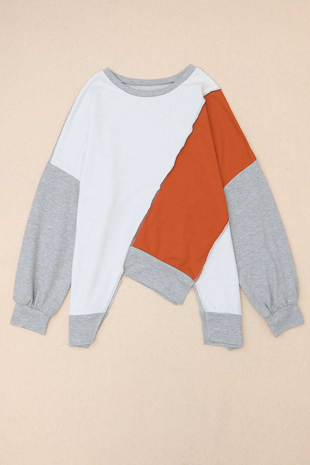 Pink Colorblock Stitching Irregular Hem Long Sleeve Top
