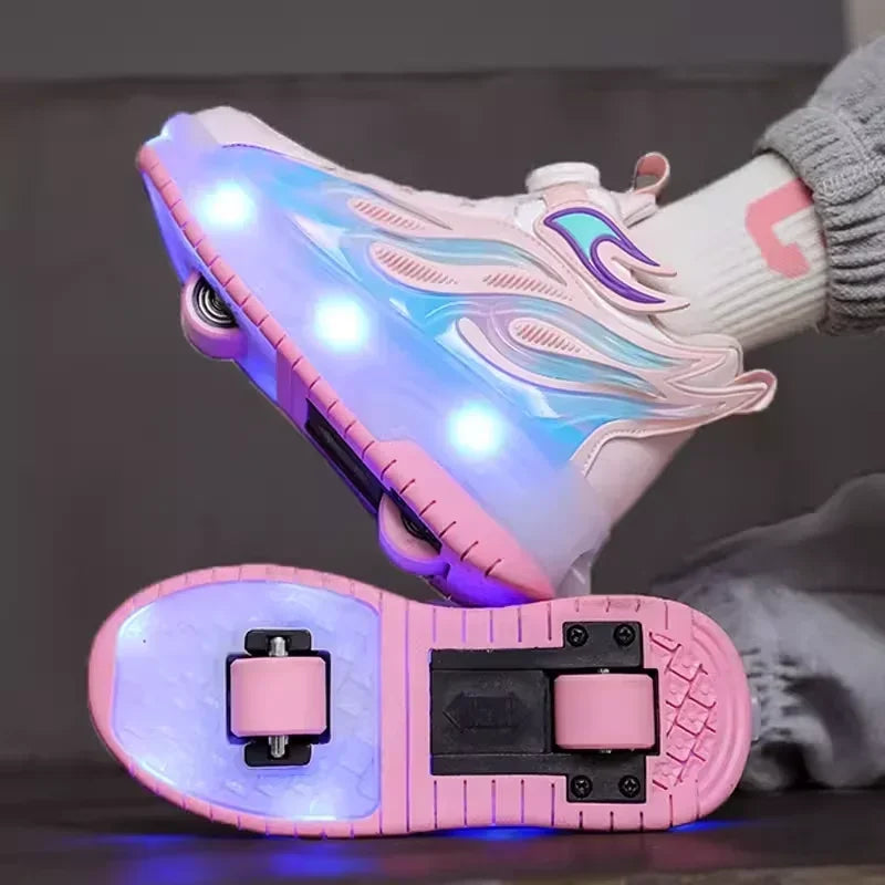 Kids LED Flamed Style Skate Sneakers - Rechargeable