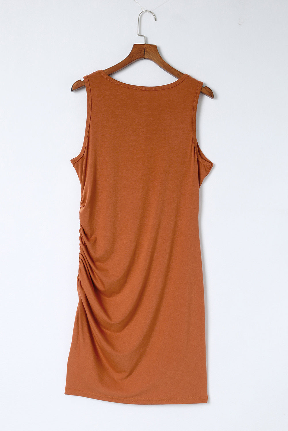 Red Casual Sleeveless Ruched Short Tank Dress