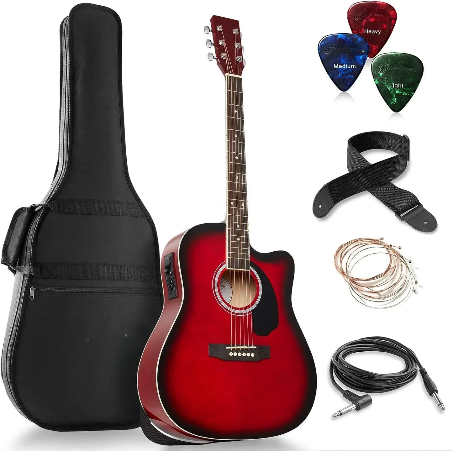 Ashthorpe Full-Size Dreadnought Cutaway Acoustic Electric Bundle - Premium Tone woods - Natural Guitar