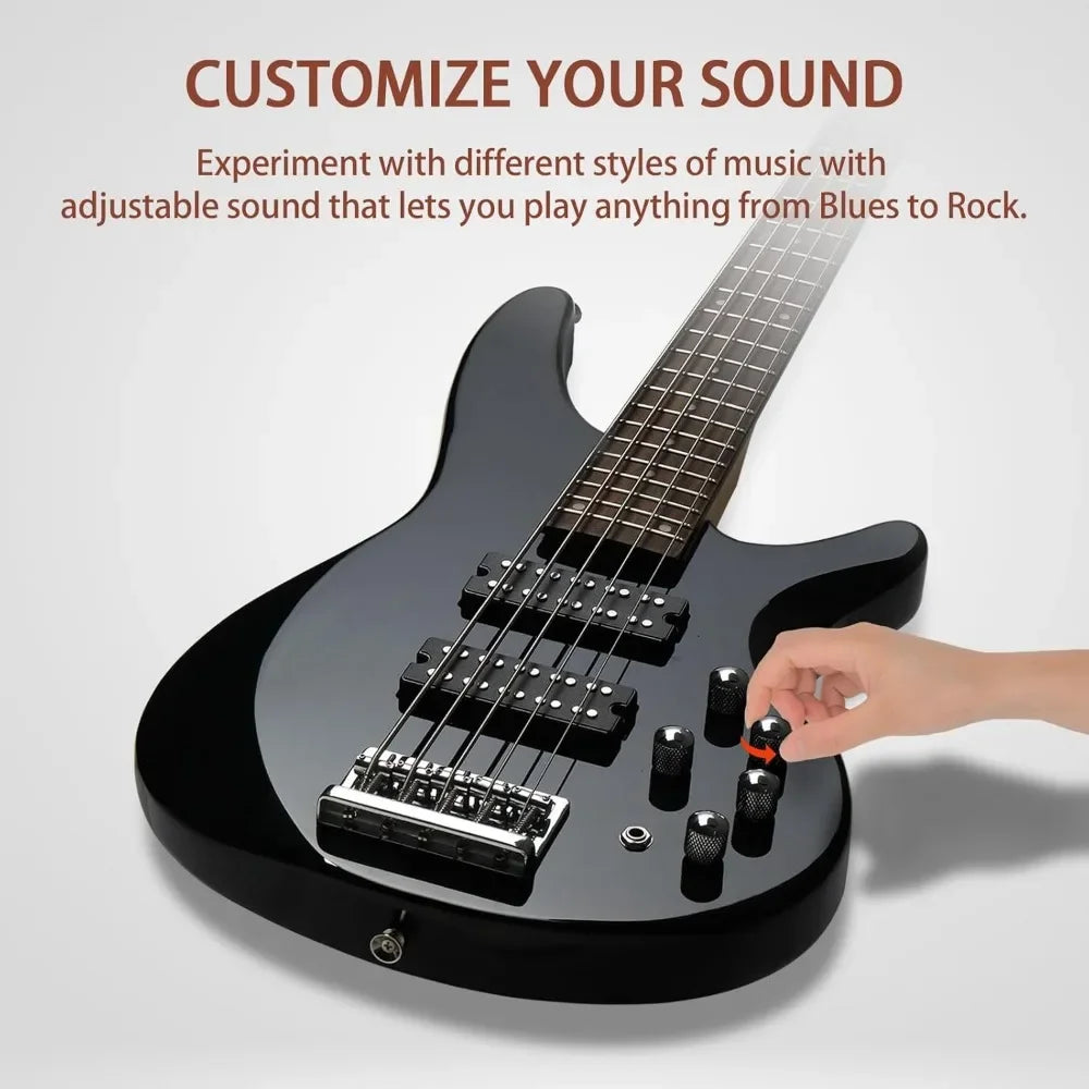 5 String Electric Bass Guitar, Full Size Standard Right Handed Rosewood Fretboard Bass Kit