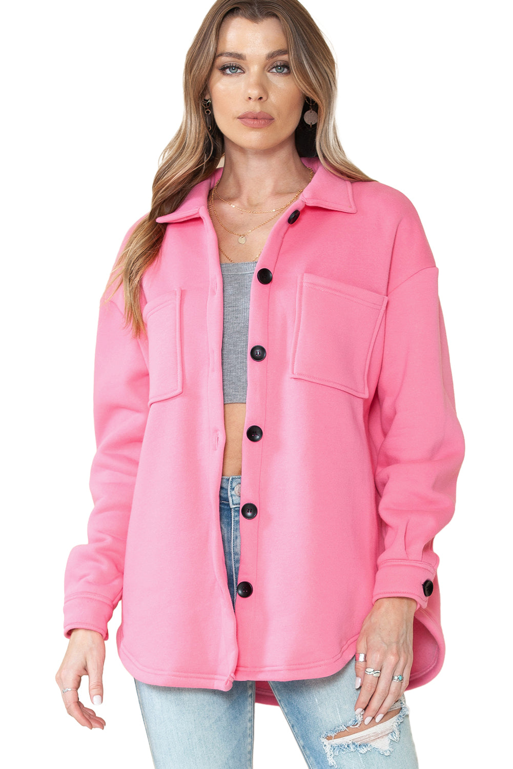 Green Collared Pockets Button Up Jacket