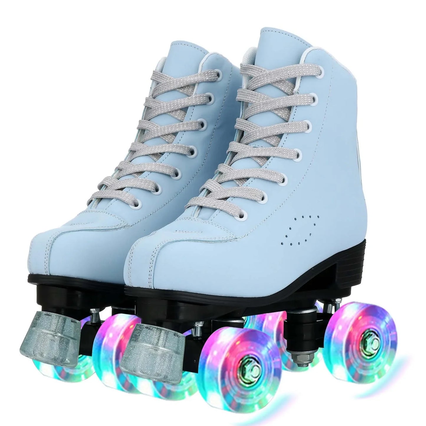 Women's Colorful Outdoor Hi Top PU Leather Quad Roller Skates with LED Wheels