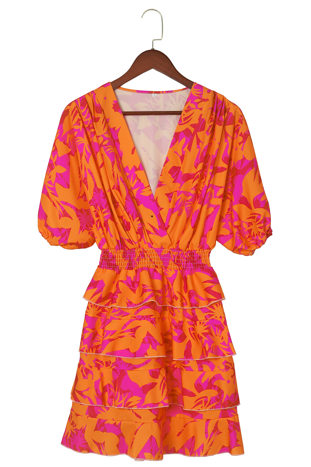 Multicolor Floral Deep V Neck High Waist Ruffle Short Dress