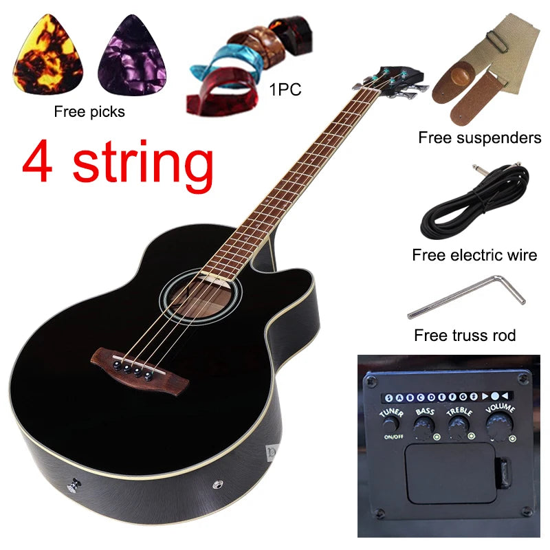 4 String 5 String Natural Color Electric Acoustic Bass Guitar Matte Big Jumbo Bass Guitar 43 Inch 24 Frets with EQ