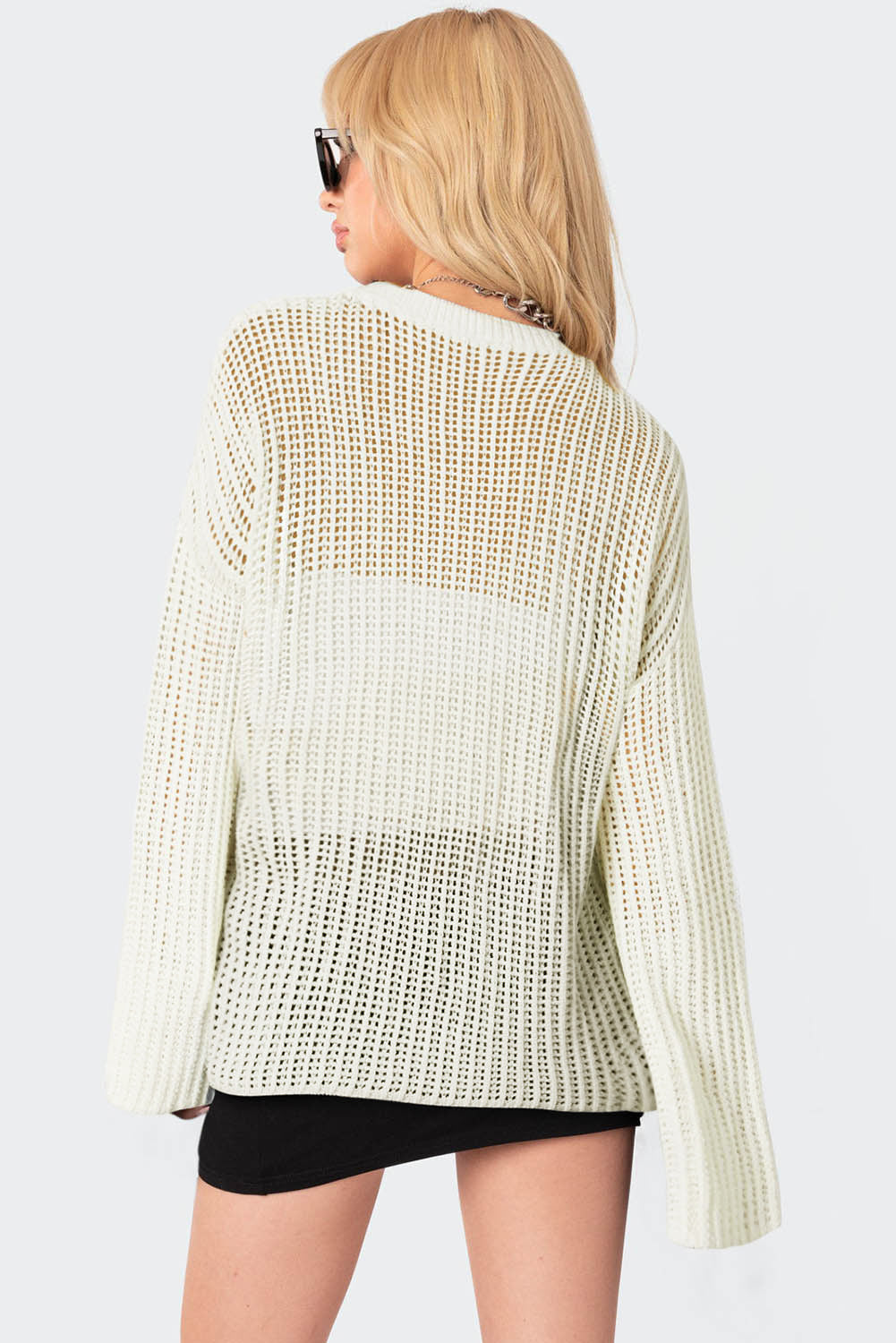 Black Star Pattern Lightweight Hollow Knit Sweater