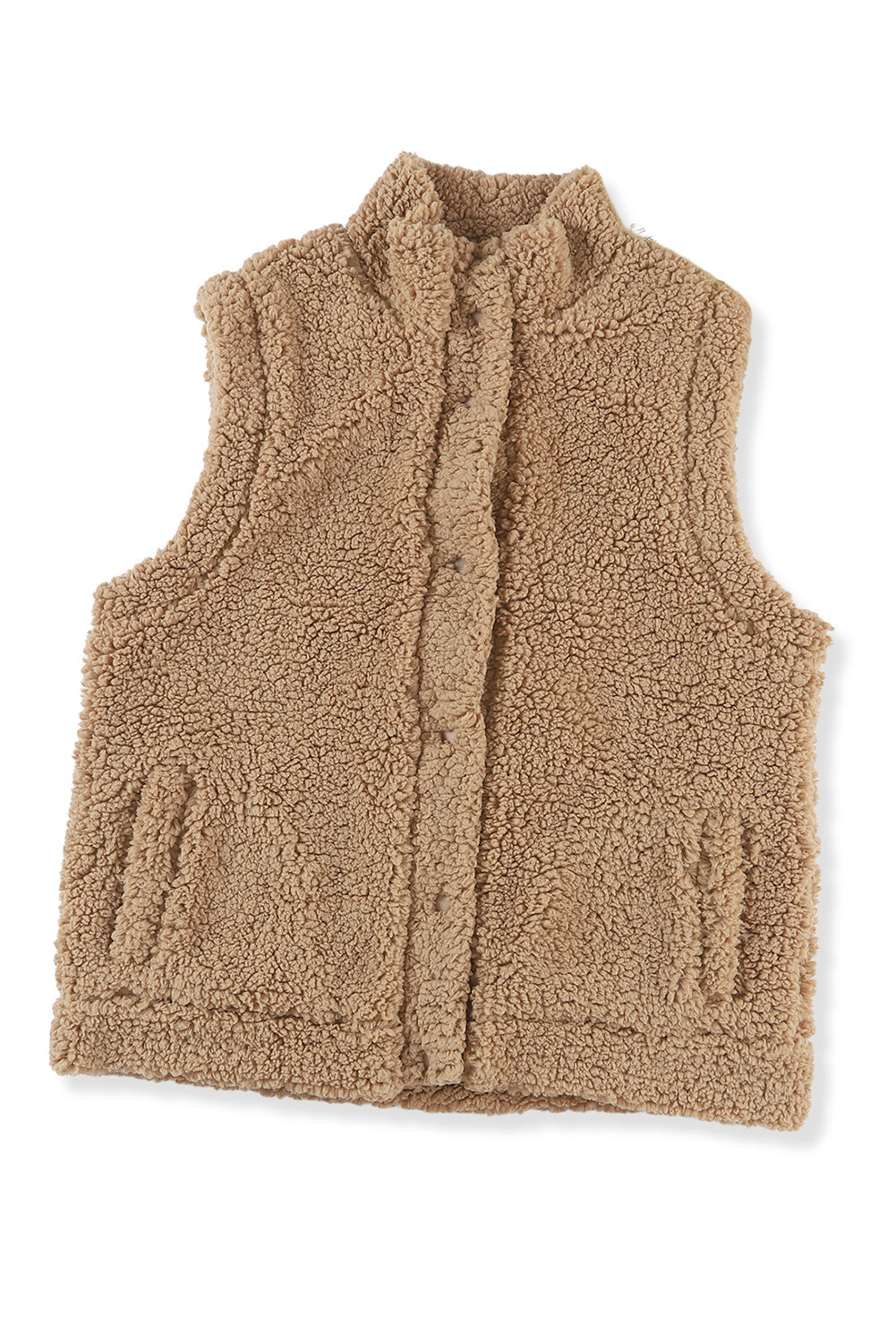 Green Snap Button Collared Stand Neck Sherpa Vest