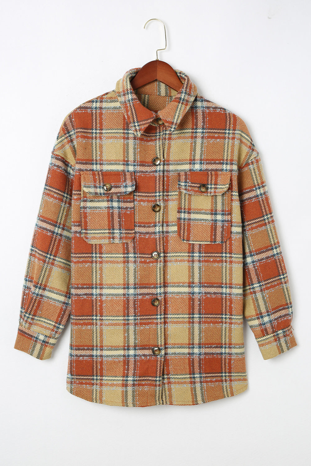 Dark Blue Oversized Flap Pockets Plaid Shacket with Slits