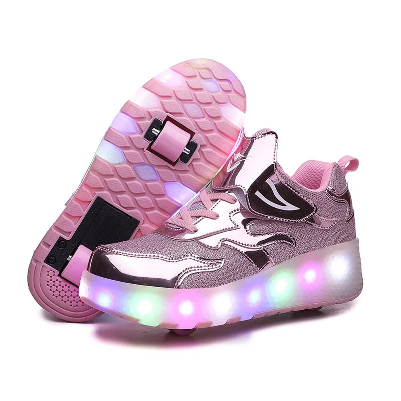 Kids Outdoor Detachable 2 Wheels LED Flashing Skate Shoes (Heelys)