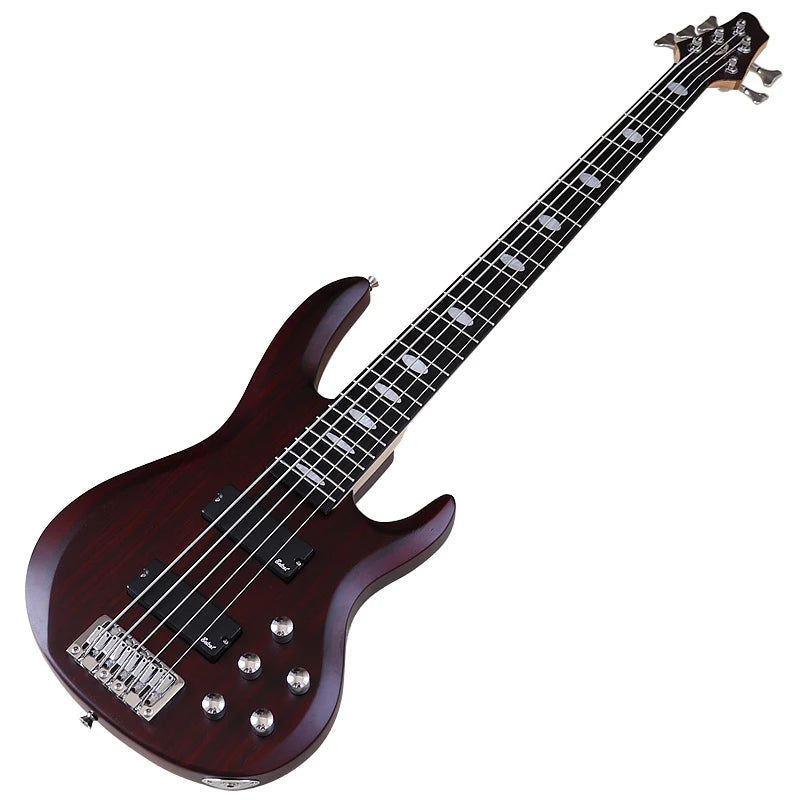 5 Strings Electric Bass Guitar 43inch Zebrawood Top Solid Okoume Wood Body Bass Guitar