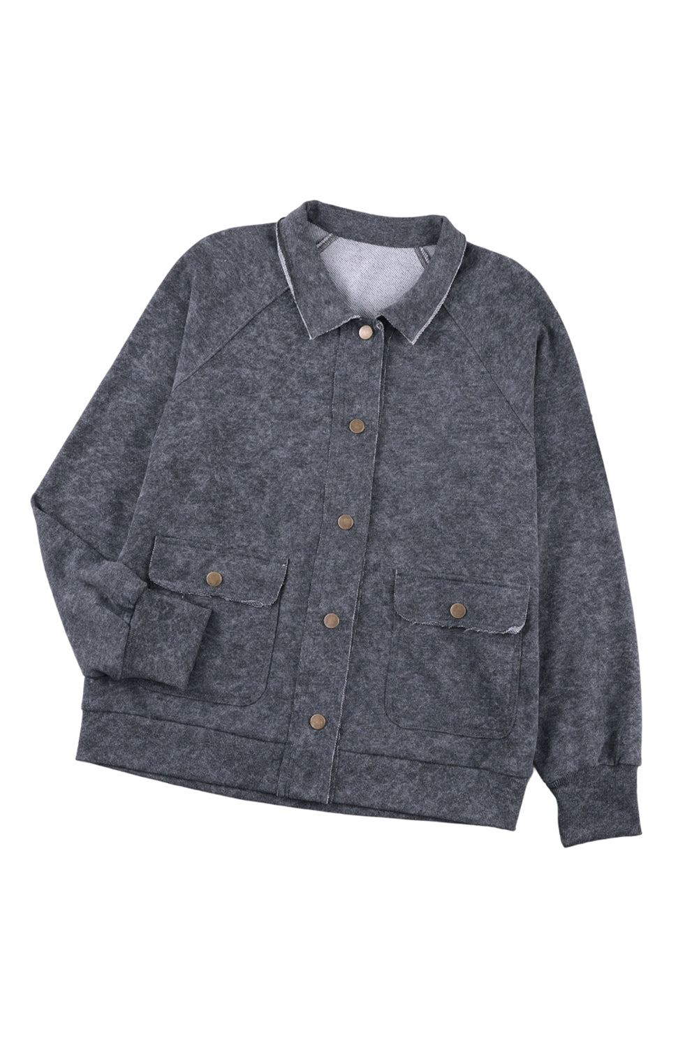 Gray Snap Button Casual Flap Pockets Washed Jacket