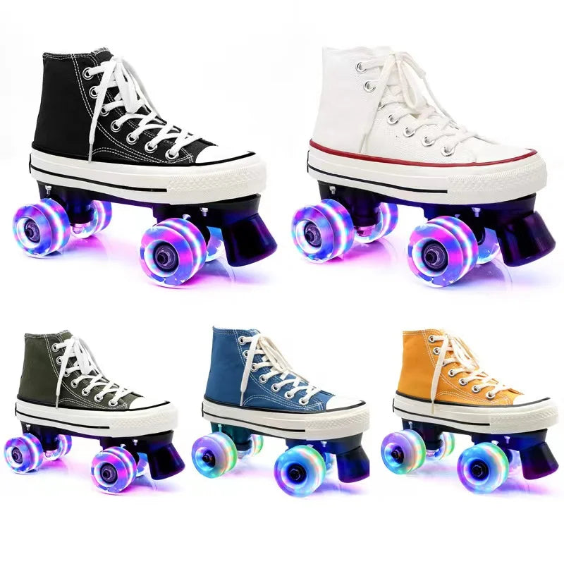 High-Top Canvas Style Quad Roller Skates with LED Wheels