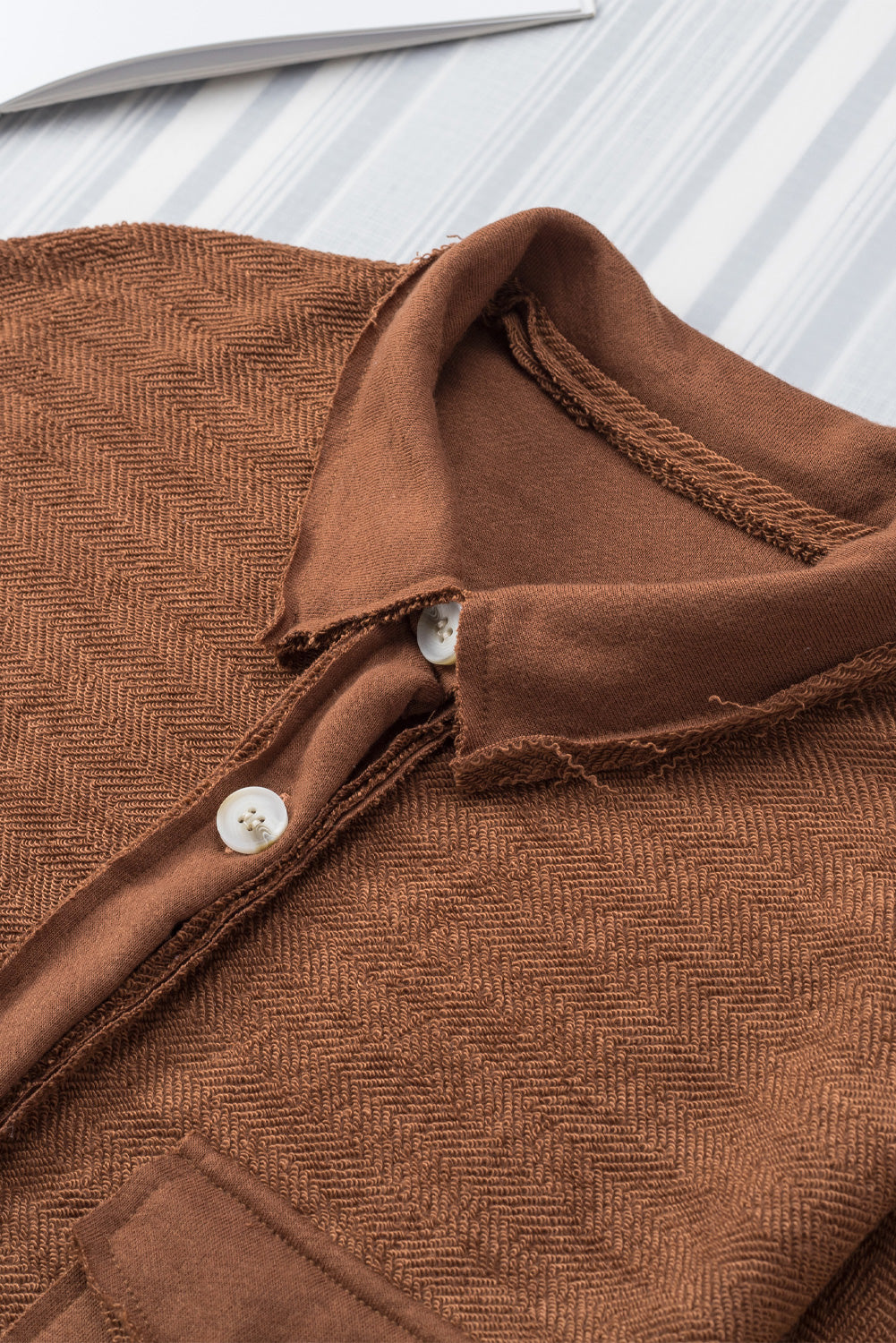 Black Plain Textured Button Up Shirt Shacket with Flap Pockets