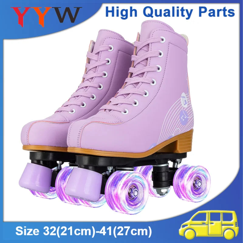 Kids Roller Skate Shoes Double-Row Flashing 4 Wheels Skates Women Adult Girls Beginners Indoor Outdoor Skating Training Sneakers