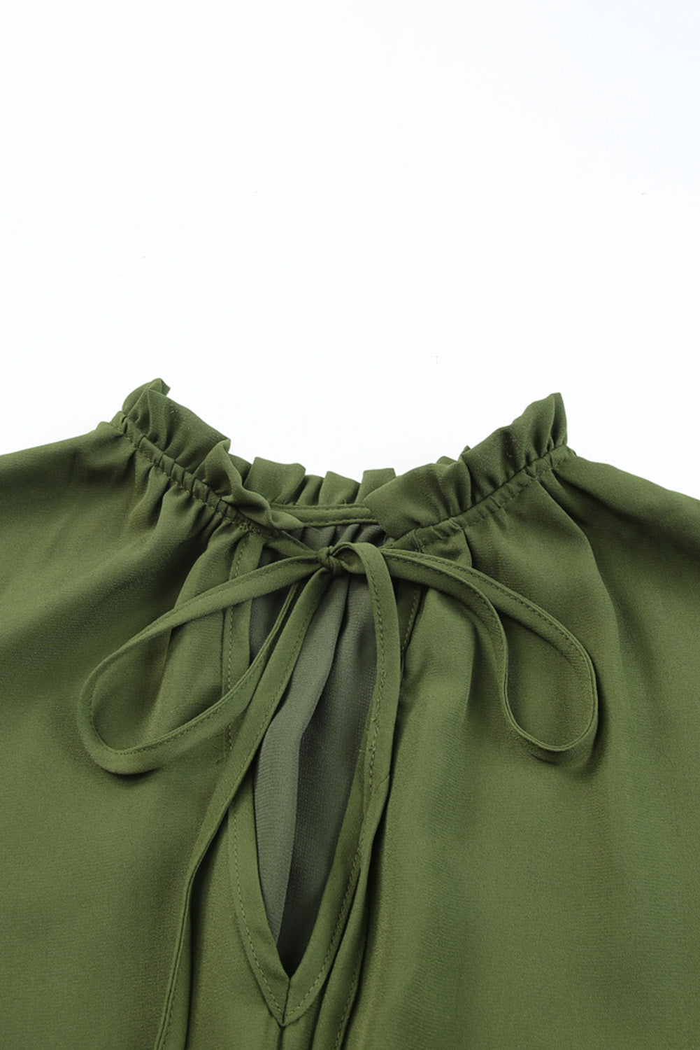 Olive Green Casual Lantern Sleeve V Neck Short Tiered Dress