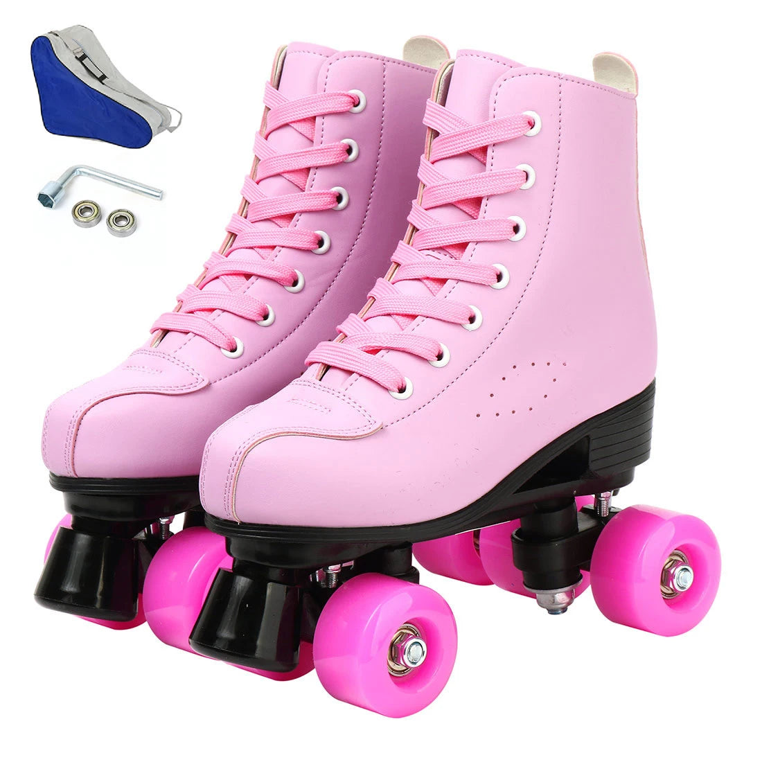 Solid Color PU Leather Quad Roller Dance Skates with LED Wheels