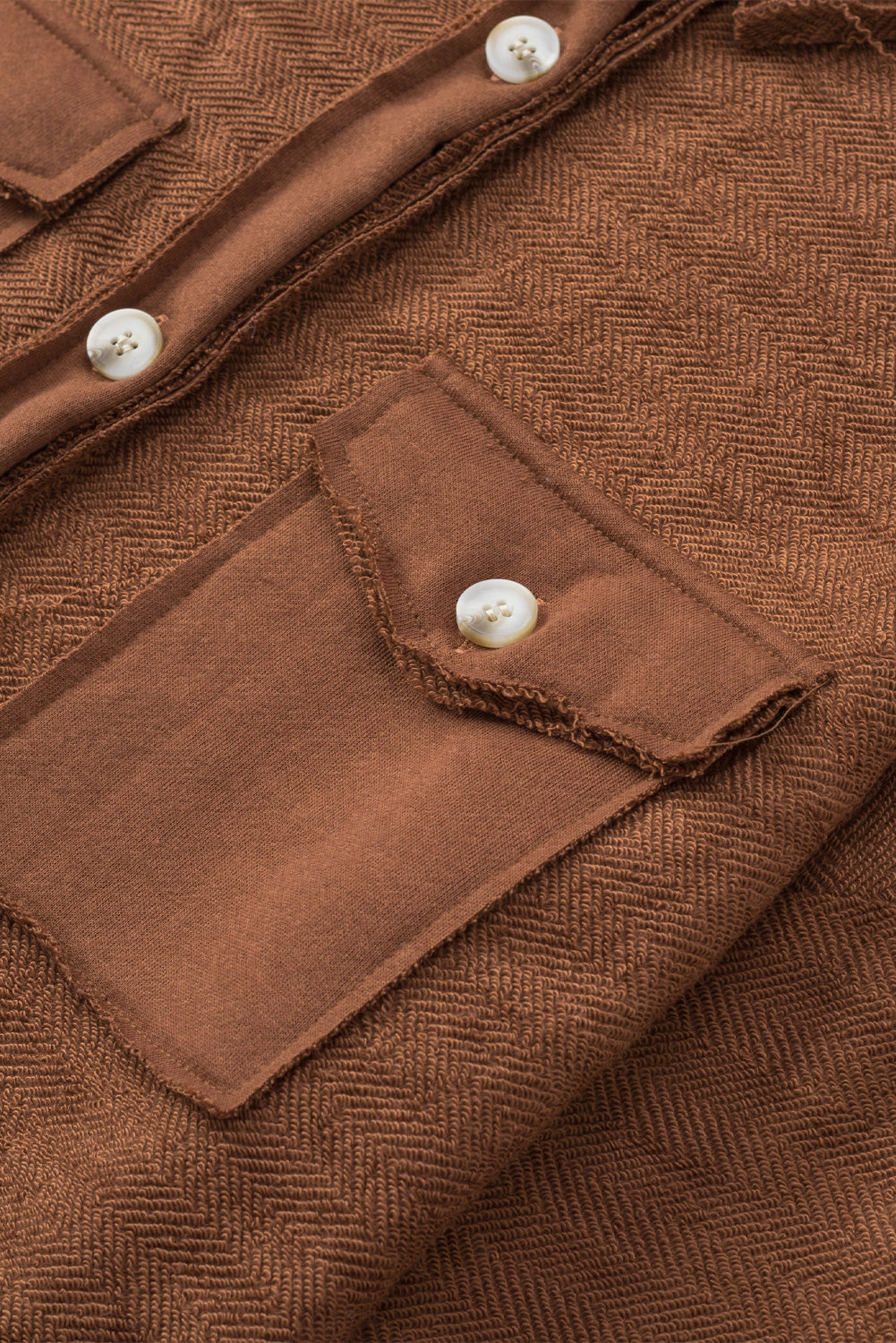 Black Plain Textured Button Up Shirt Shacket with Flap Pockets
