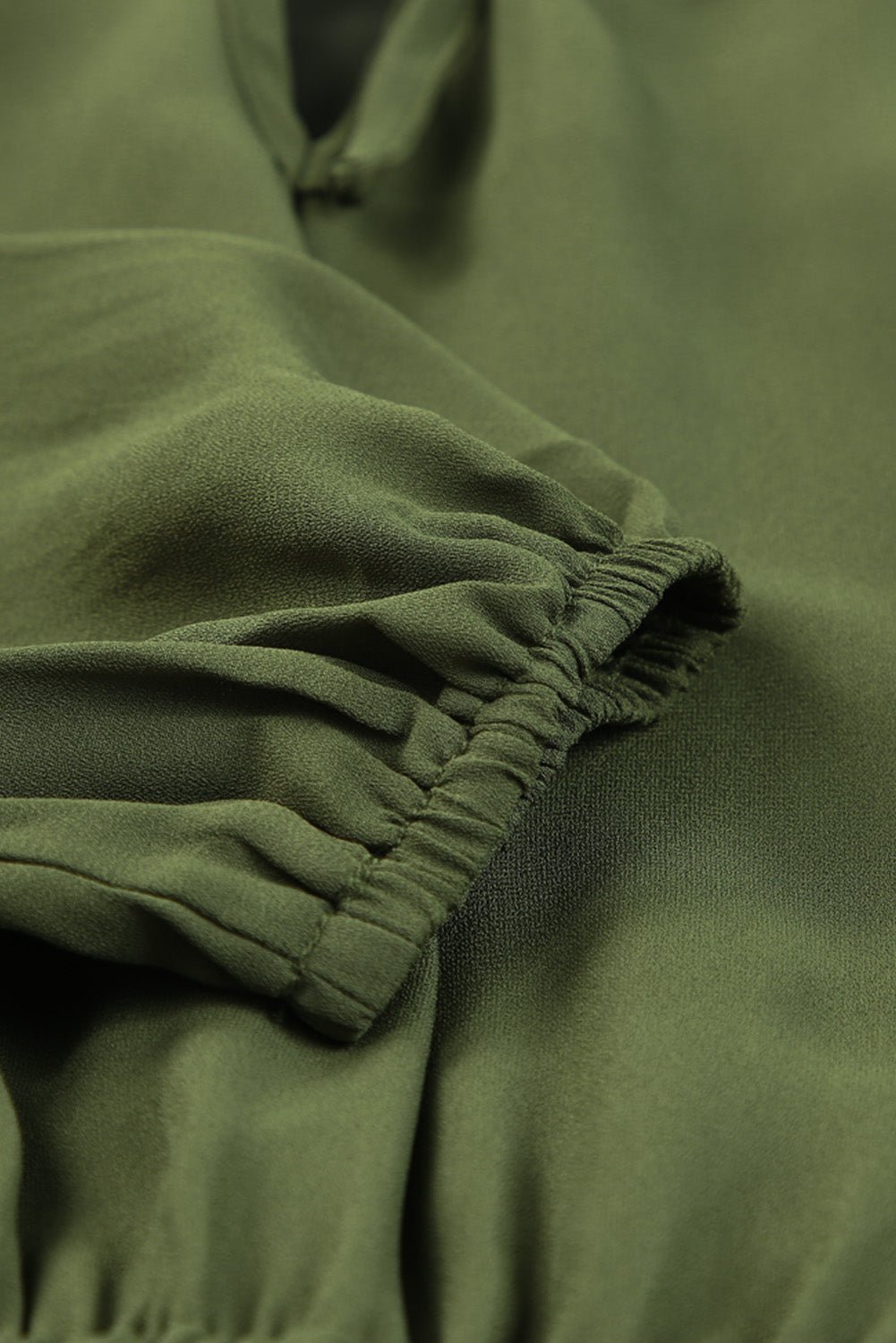 Olive Green Casual Lantern Sleeve V Neck Short Tiered Dress