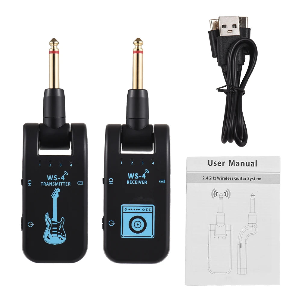 2.4G Wireless Rechargeable Guitar Transmitter Receiver System for Electric Guitar Bass Wind Instruments Plug and Play 48K/16bit