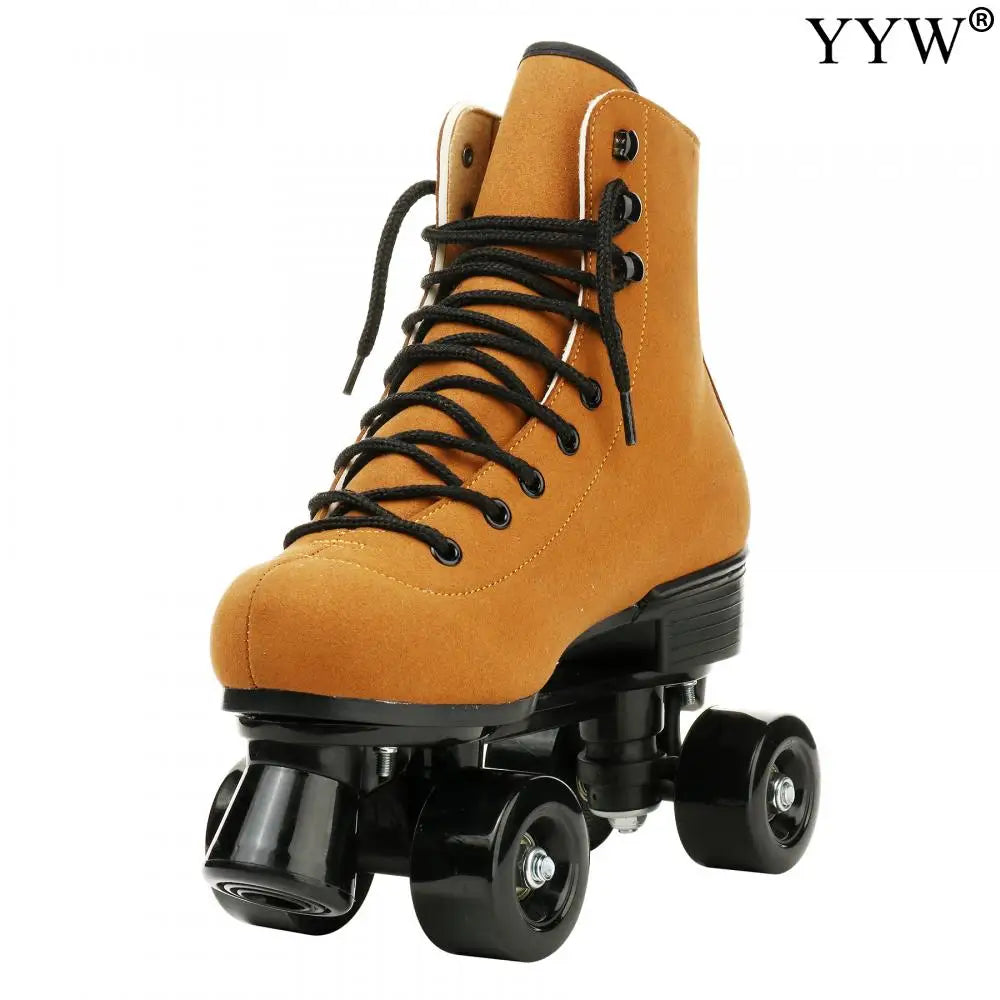 Beginner PU Leather Casual Quad Roller Skates
