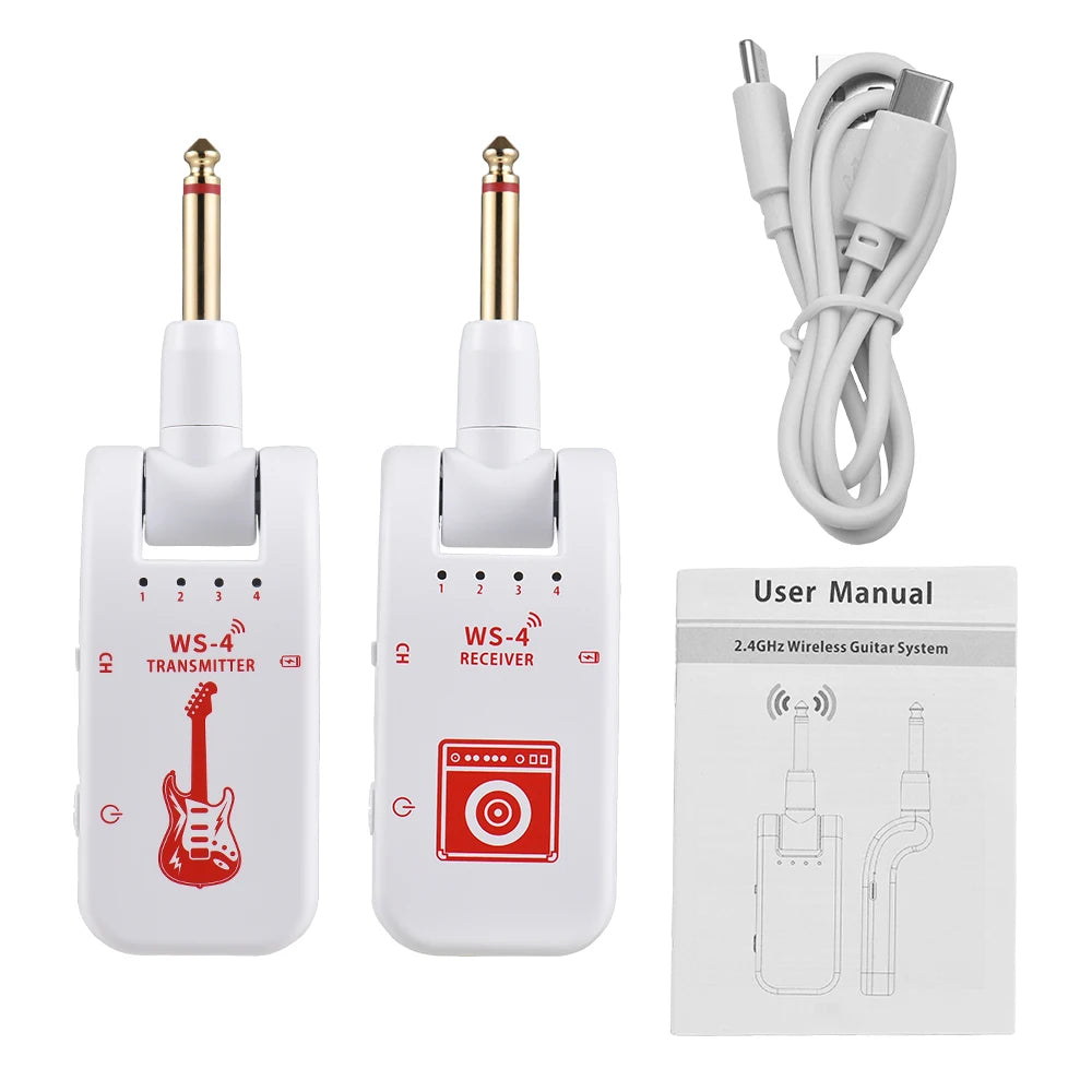 2.4G Wireless Rechargeable Guitar Transmitter Receiver System for Electric Guitar Bass Wind Instruments Plug and Play 48K/16bit
