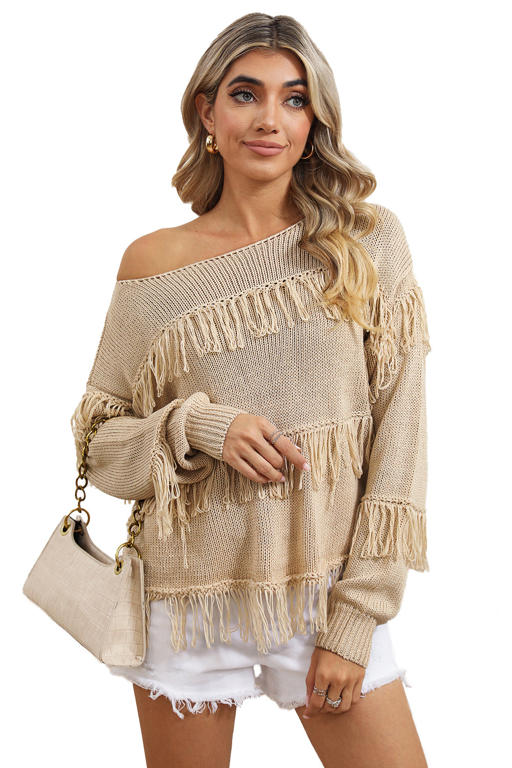 Green Boho Fringe Tasseled Knitted Sweater