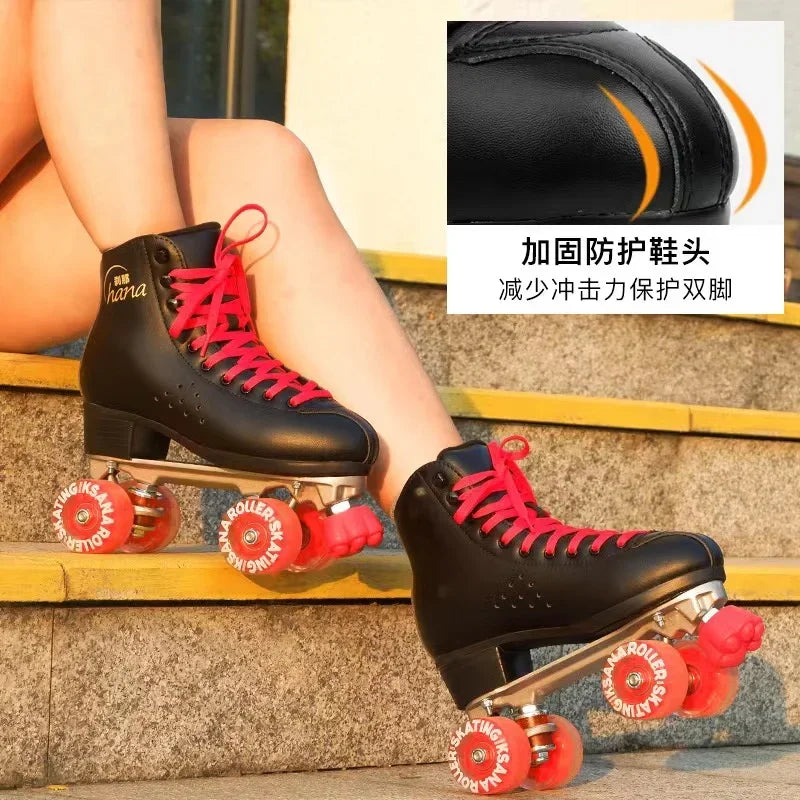 Unisex Microfiber Leather Quad Roller Skates - Indoor/Outdoor