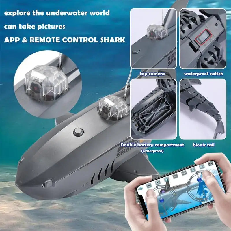 Children's RC Submarine Underwater Boat With 480p Camera - Shark