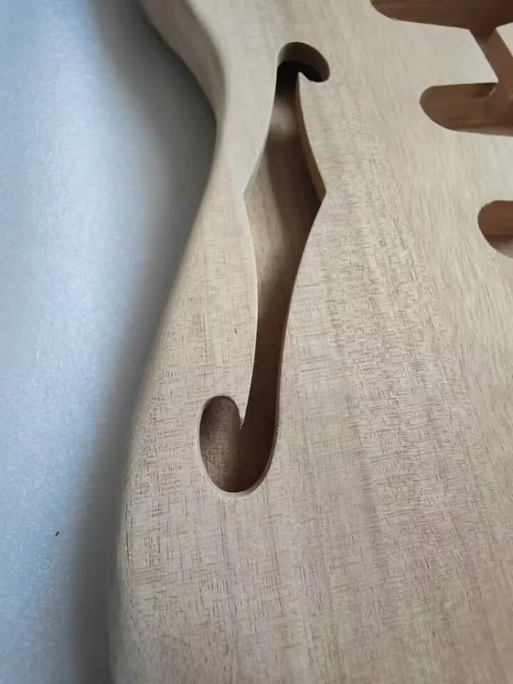 DIY Semi-finished Hollow Body, Unfinished Mahogany Wood Electric Guitar with F Hole