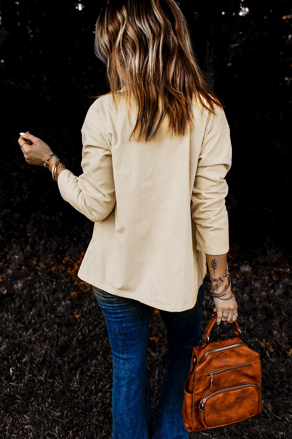 Pocketed Button Ribbed Textured Shacket