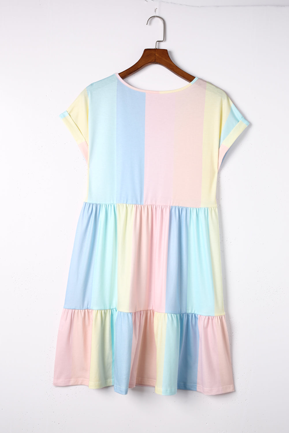 Red Multicolor Striped Color Block Tiered Short Dress
