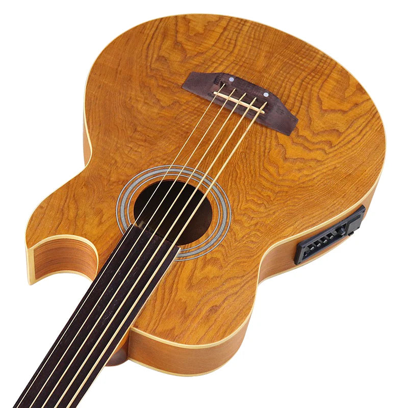 5 string Fretless Electric Acoustic Bass Guitar 43 inch Matte Finish Electric Folk Bass Guitar With EQ Ashwood Body Yellow
