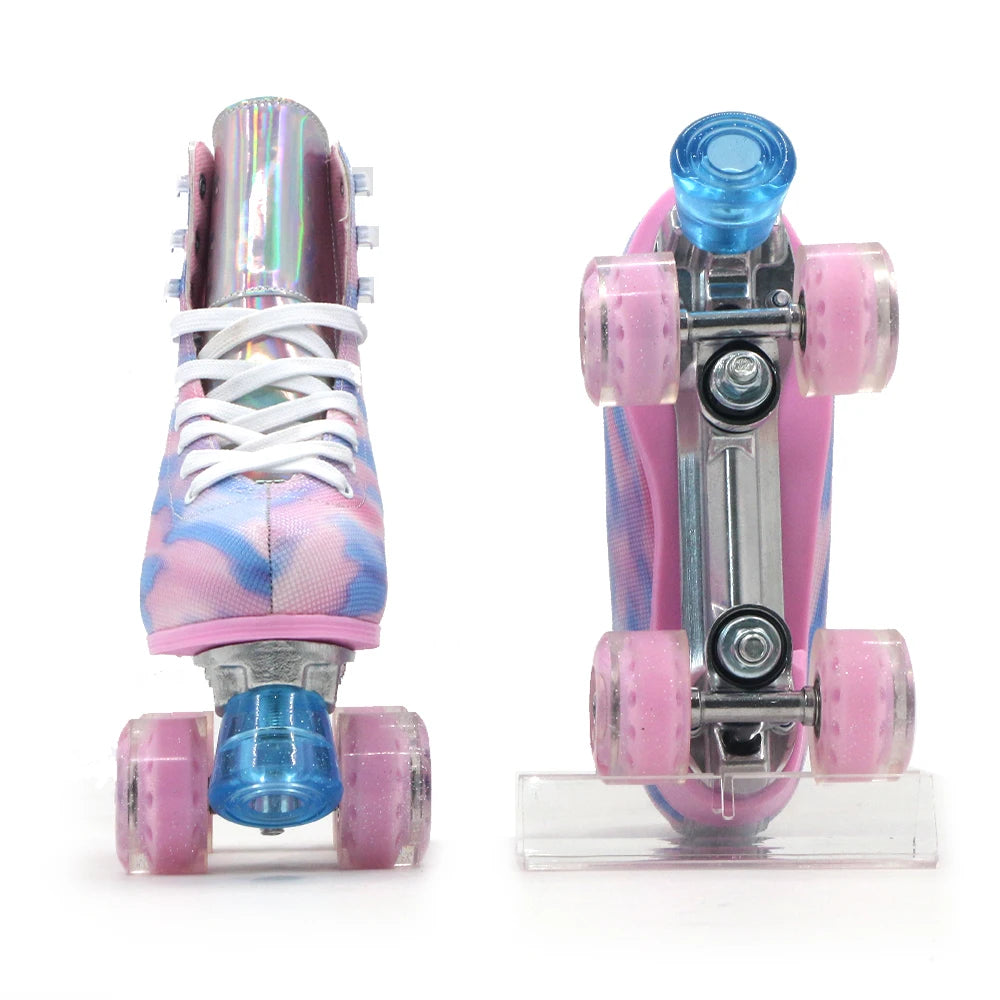 Yijiu Outdoor Pink & Blue Dye Quad Roller Skates