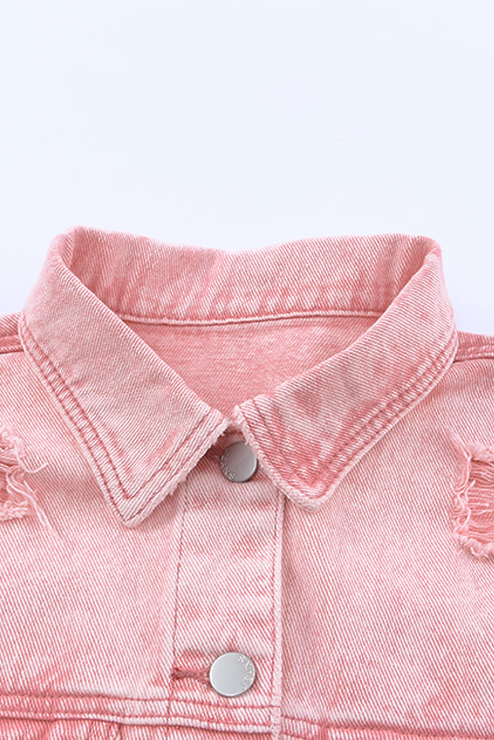 Pink Distressed Ripped Fringe Hem Cropped Denim Jacket