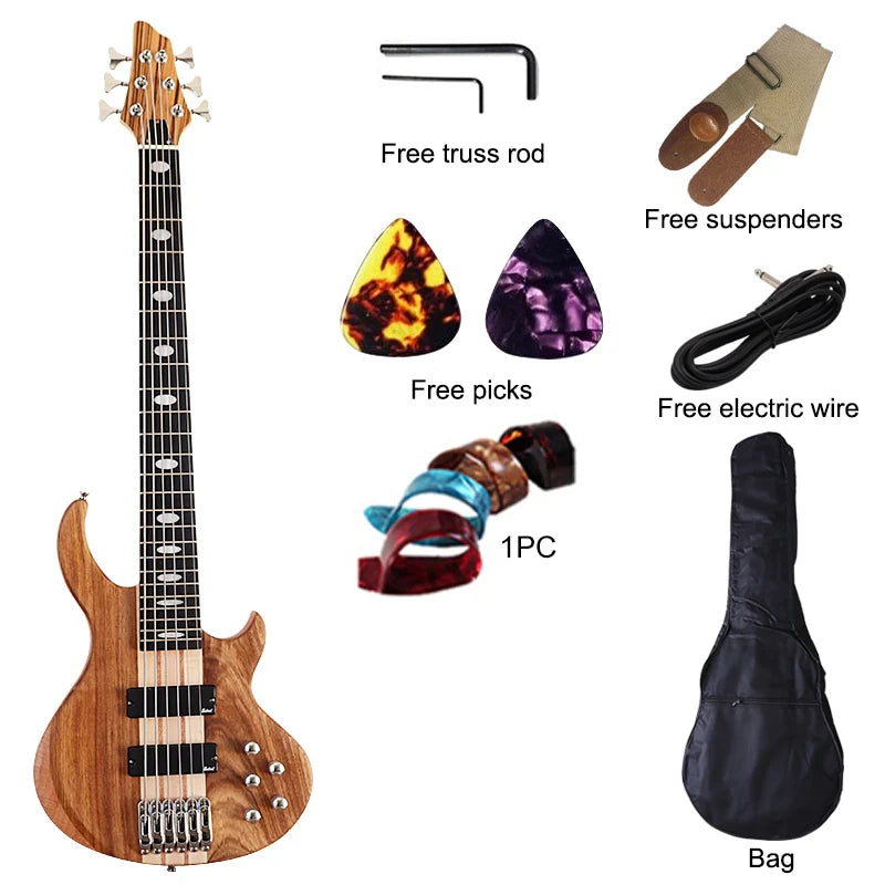 4, 5 or 6 String Active Electric Bass Guitar, Solid Okoume Wood 43 Inch Matte Bass