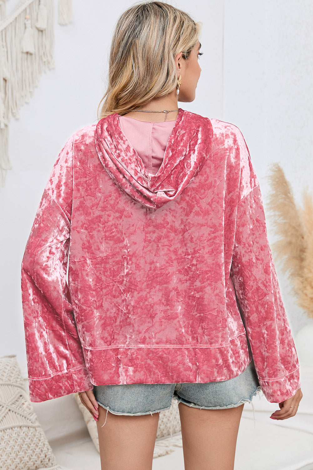 Pink Lightning Drop Shoulder Cute Pullover Hoodie