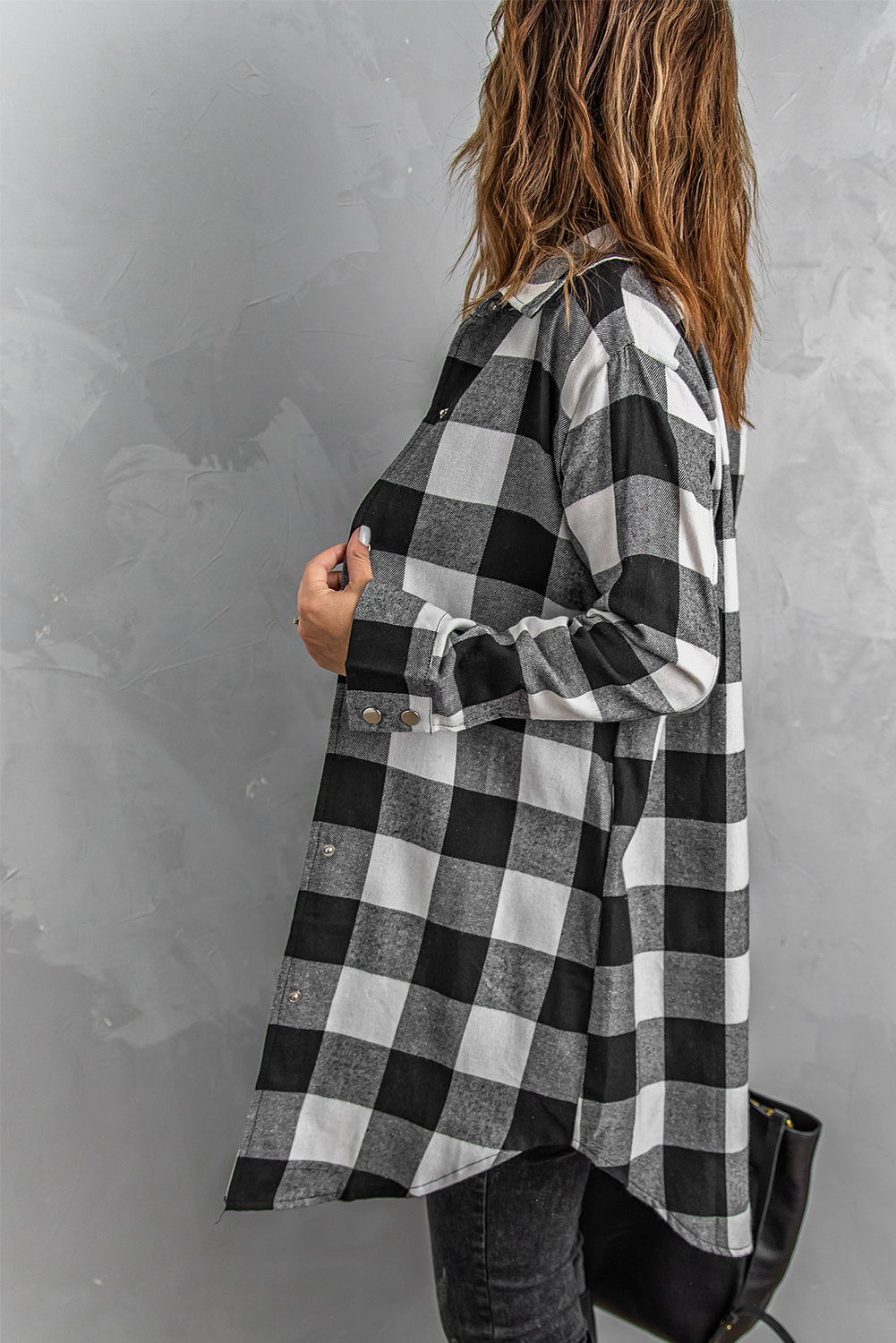 Red Plaid Collared Button Down Long Shirt Shacket