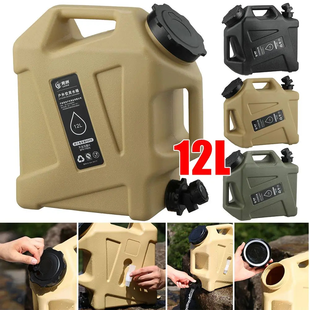 3.2 Gallon/12L Camping Water Container with Spigot BPA Free Car Water Carrier Tank Large Capacity Truly No Leakage Multifunction