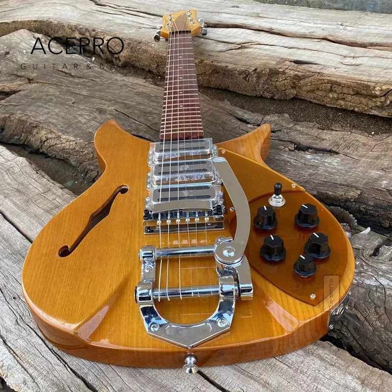 Light Yellow Alder Body, 325 F-hole Semi Hollow Body Electric Guitar (Tremolo Bridge, Three Pickups, 20 3/4 Scale)