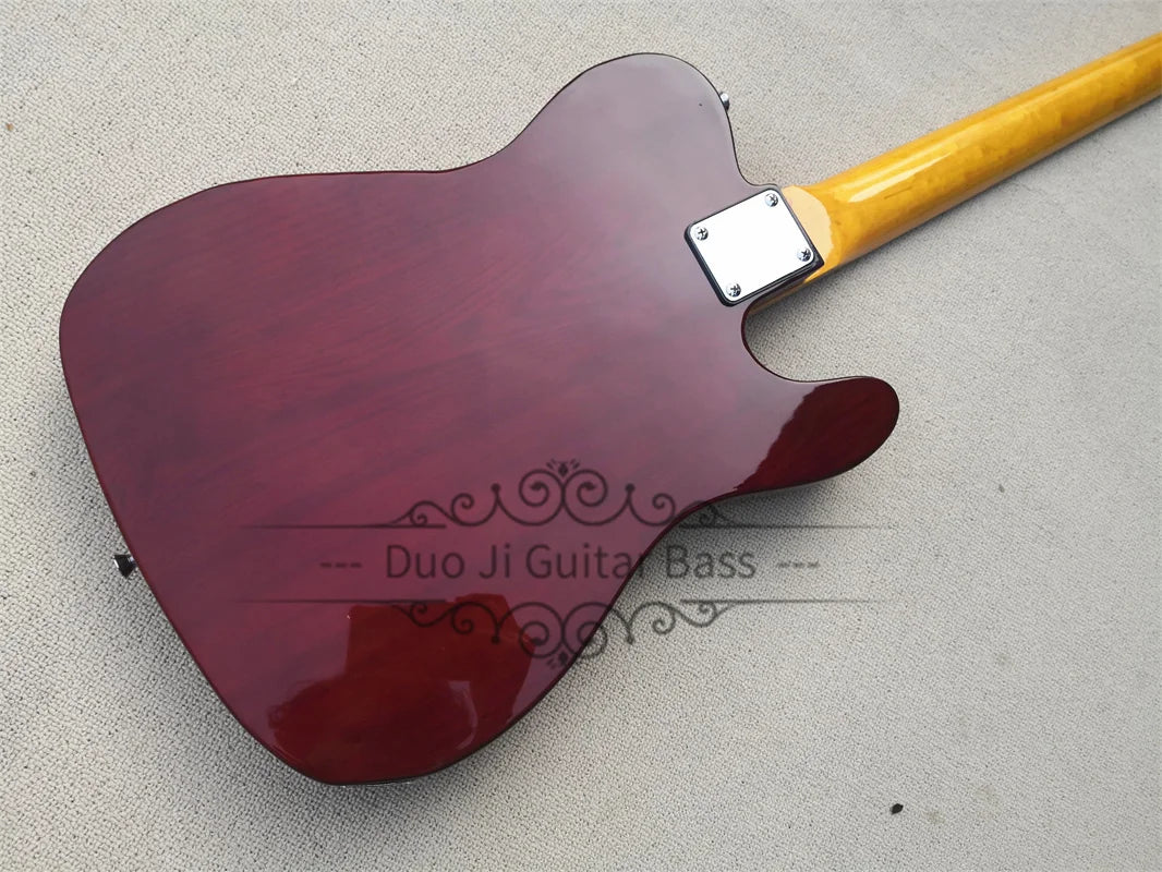 Left hand 4 Strings ASH Wood Semi Hollow Bass Guitar - Sunburst with Yellow Neck