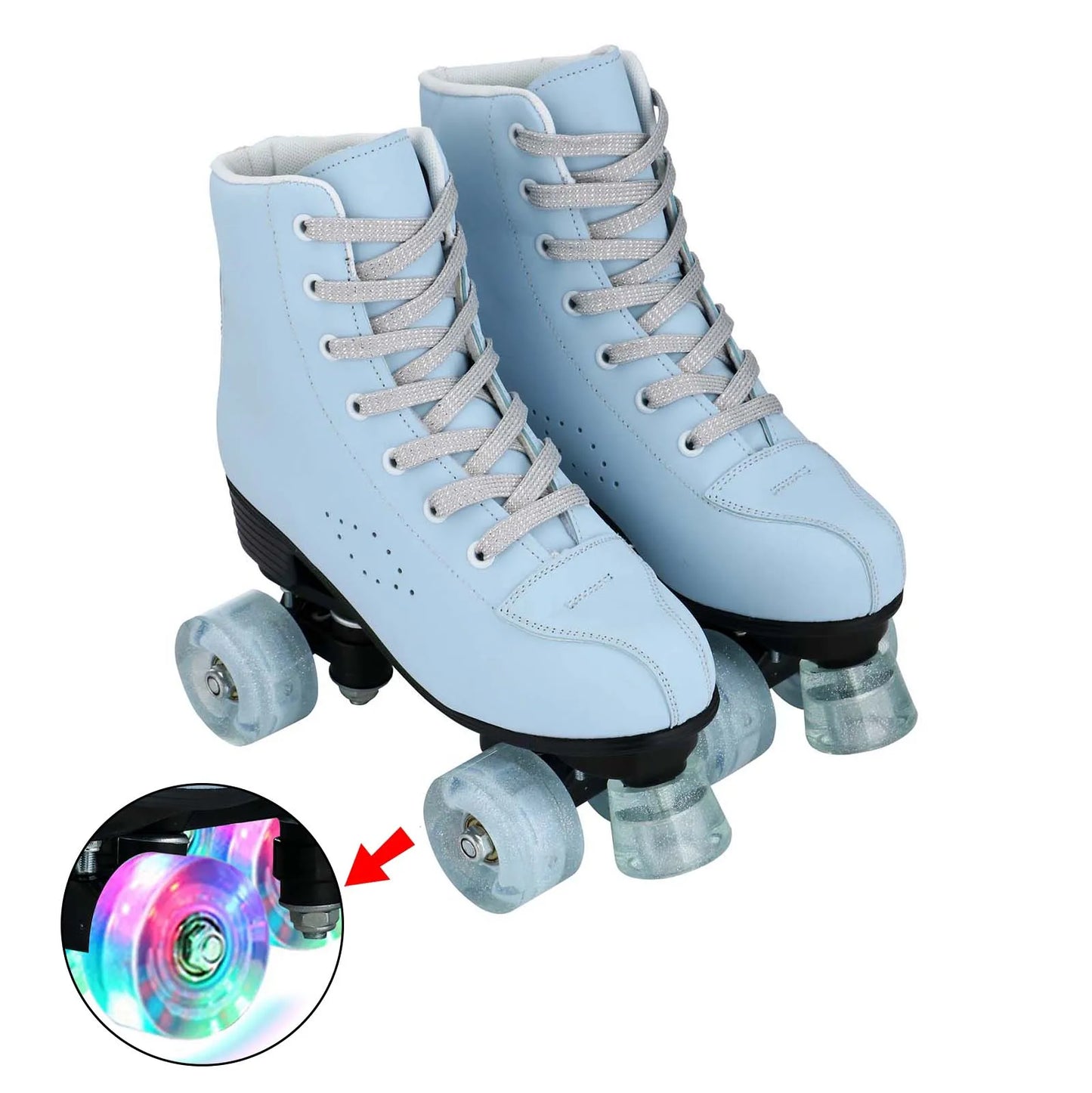 PU Leather Quad Roller Skates with Flashing wheels