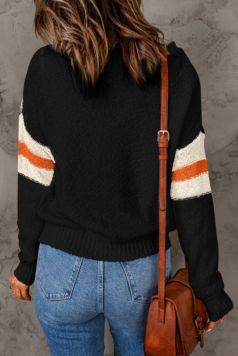 Chevron Striped Drop Shoulder Long Sleeve Pullover Sweater