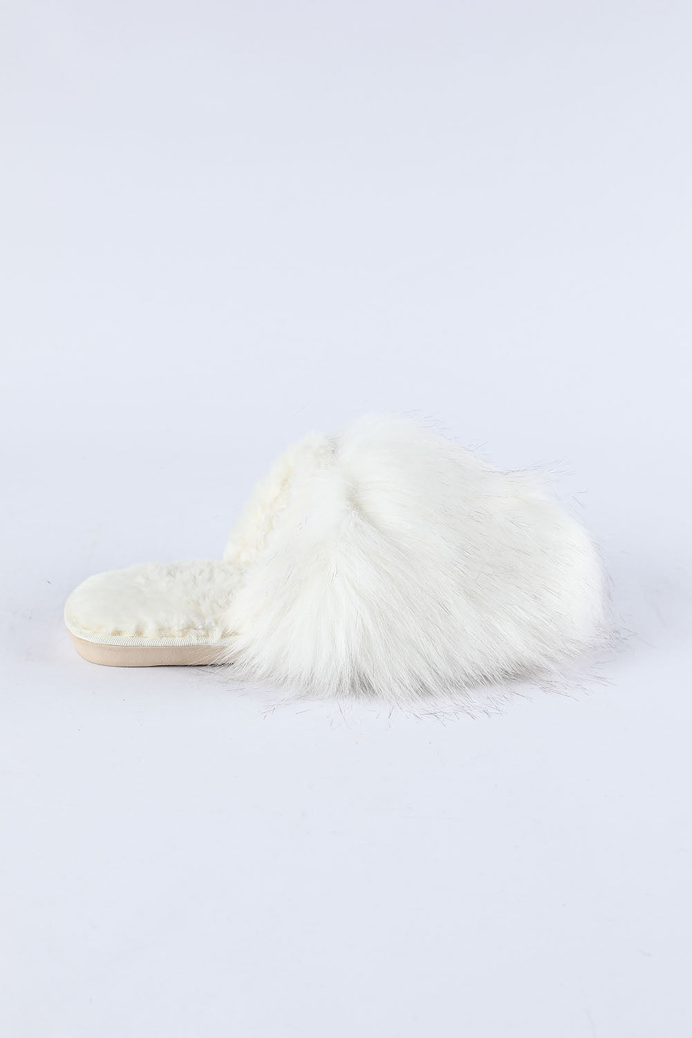 White Fuzzy Round Toe Home Slippers